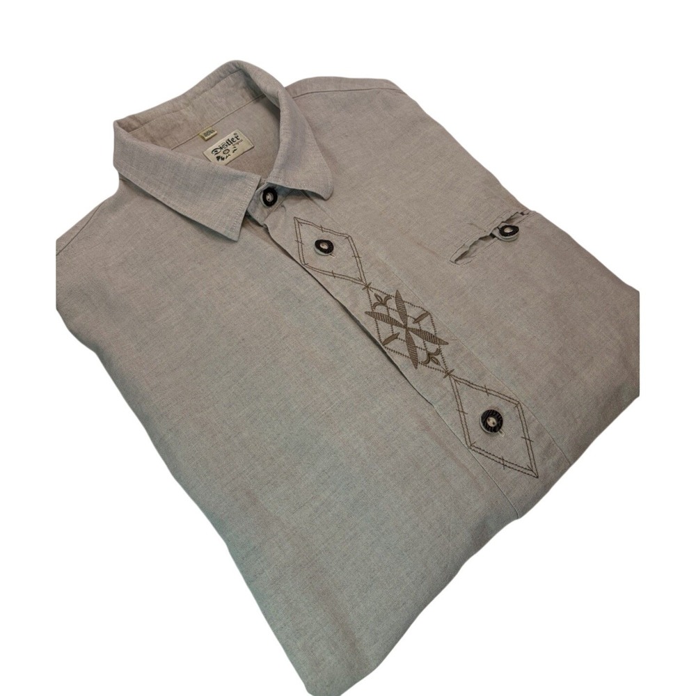 VTG Distler Original Linen Blend Edelweiss Embroidered L/S Shirt Men's 2XL - Picture 2 of 16
